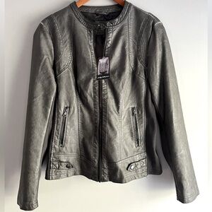 NWT Shelby Collection Grey Faux Leather Moto Jacket Medium